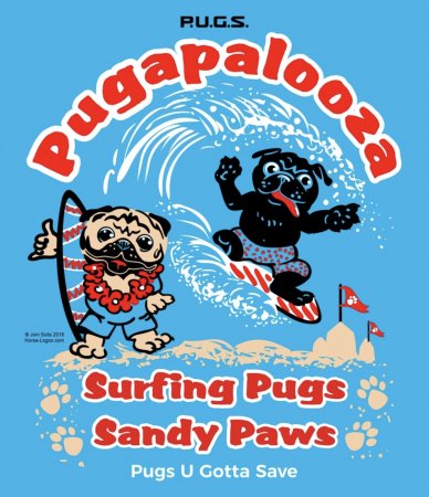 Pugapalooza 2018, Surfing Pugs, Sandy Paws - Click Image to Close