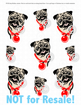 Printable Winter Holiday Pug Dog Art Cutouts - Click Image to Close